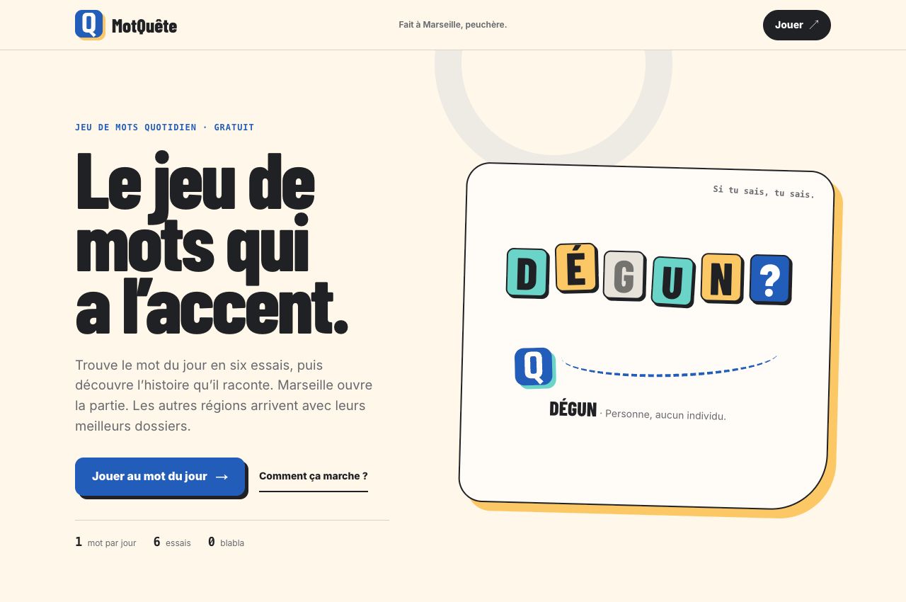 Capture de la landing page MotQuête